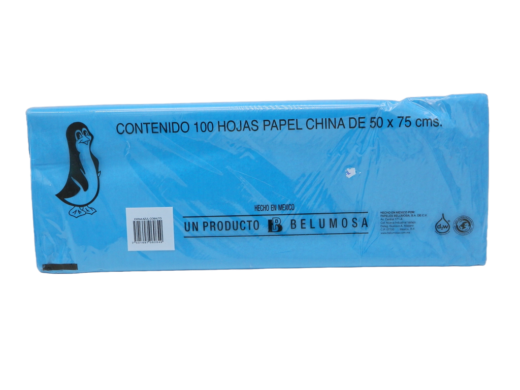 Papel China Pingüino 50x75 cms Azul Cobalto C/ 100 pzs Belumosa