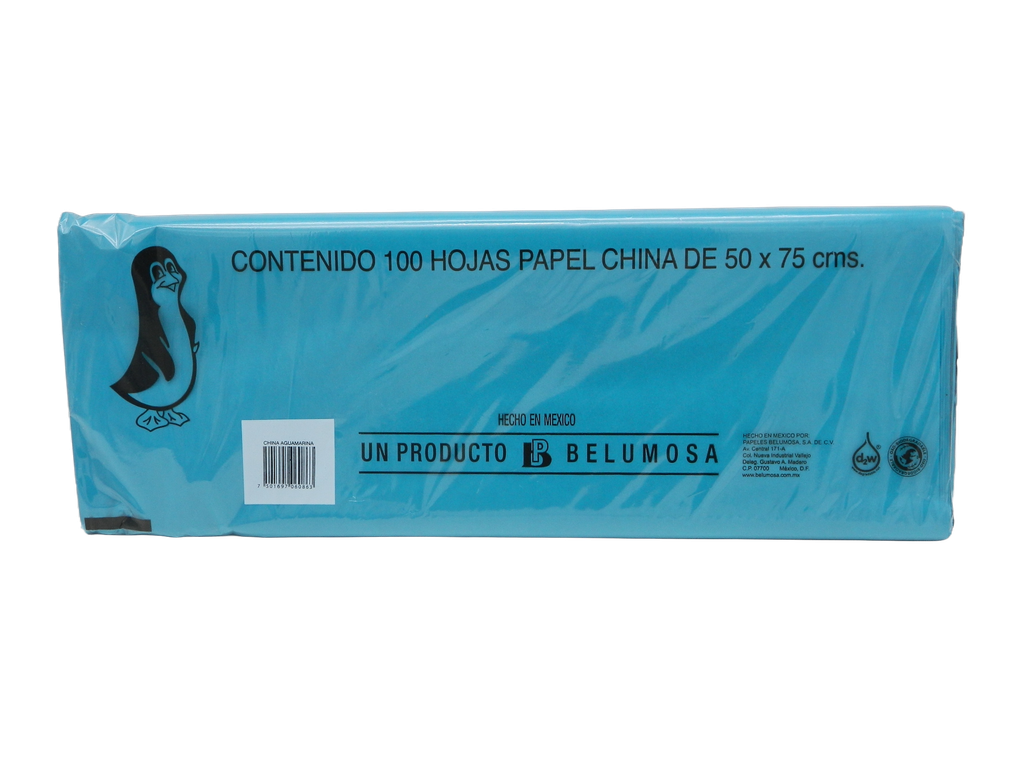 Papel China Pingüino 50x75 cms Aqua Marina C/ 100 pzs Belumosa