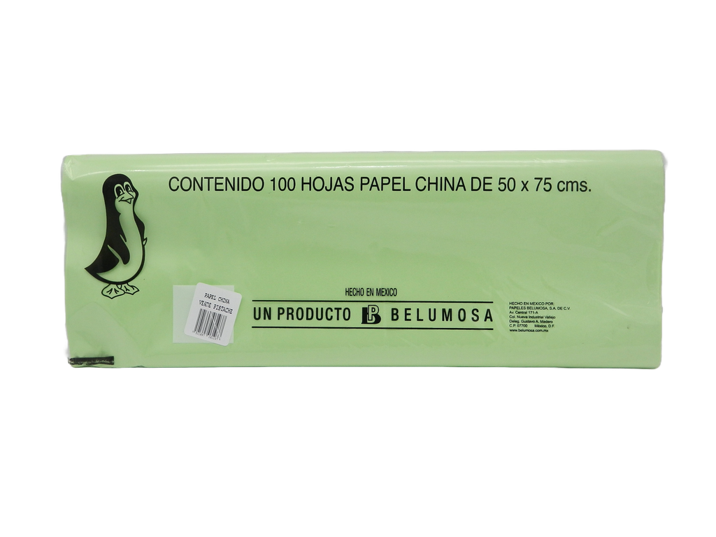 Papel China Pingüino 50x75 cms Verde Pistacho C/ 100 pzs Belumosa