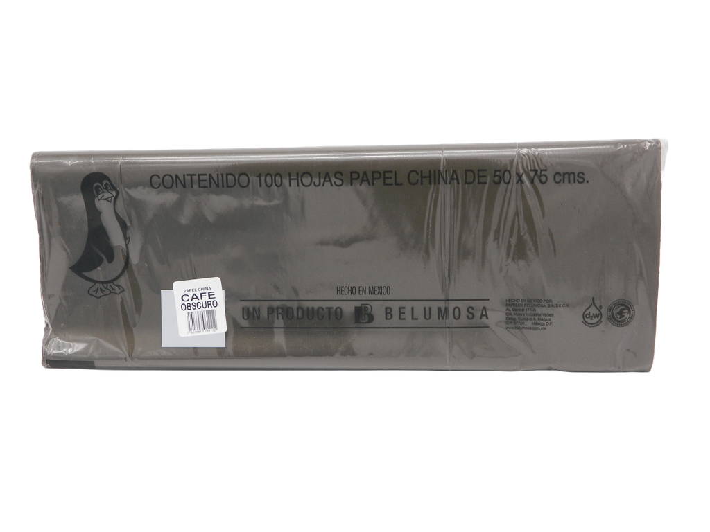 Papel China Pingüino 50x75 cms Café Obscuro C/ 100 pzs Belumosa