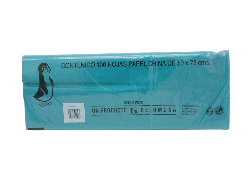 Papel China Pingüino 50x75 cms Jade C/ 100 pzs Belumosa