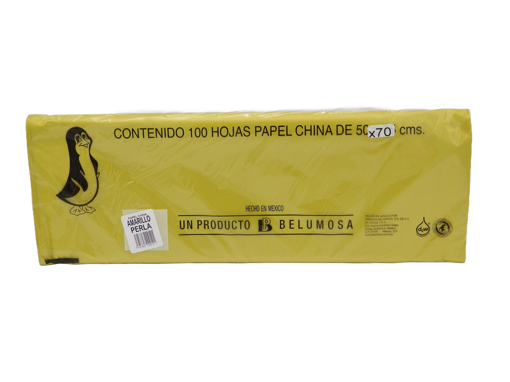 Papel China Pingüino 50x75 cms Amarillo Perla C/ 100 pzs Belumosa