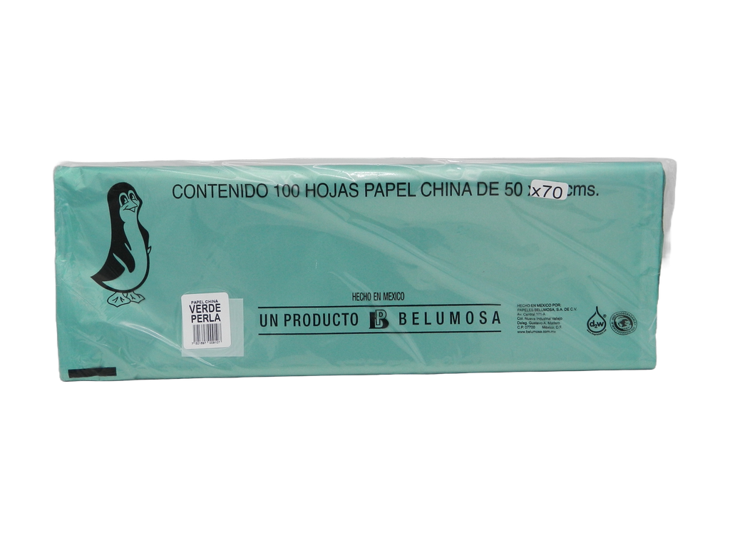 Papel China Pingüino 50x75 cms Verde Perla C/ 100 pzs Belumosa