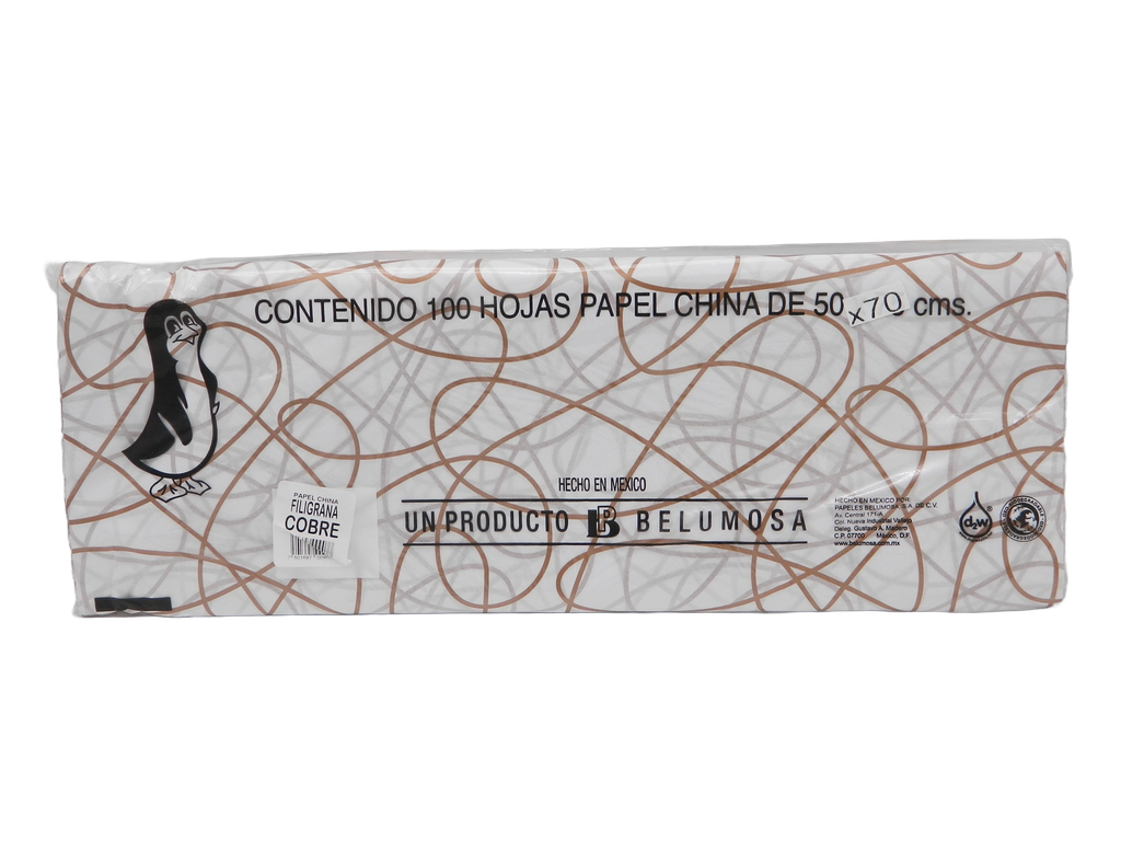 Papel China Pingüino 50x75 cms Filigrana Cobre C/ 100 pzs Belumosa