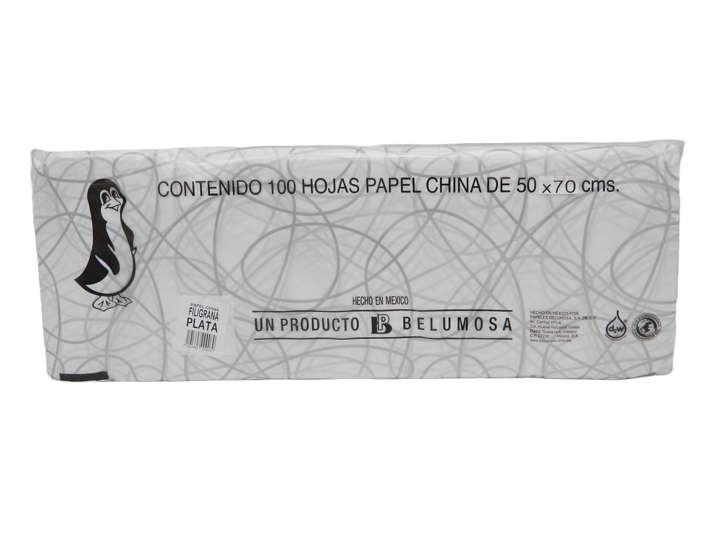 Papel China Pingüino 50x75 cms Filigrana Plata C/ 100 pzs Belumosa