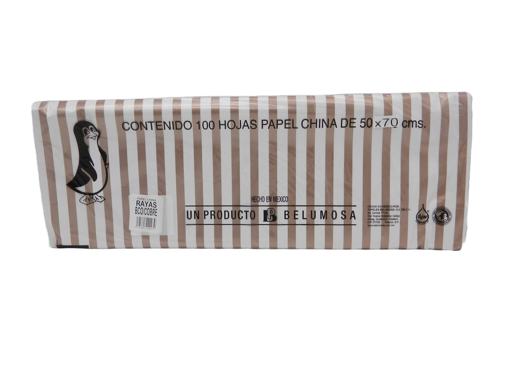 Papel China Pingüino 50x75 cms Rayas Cobre C/ 100 pzs Belumosa