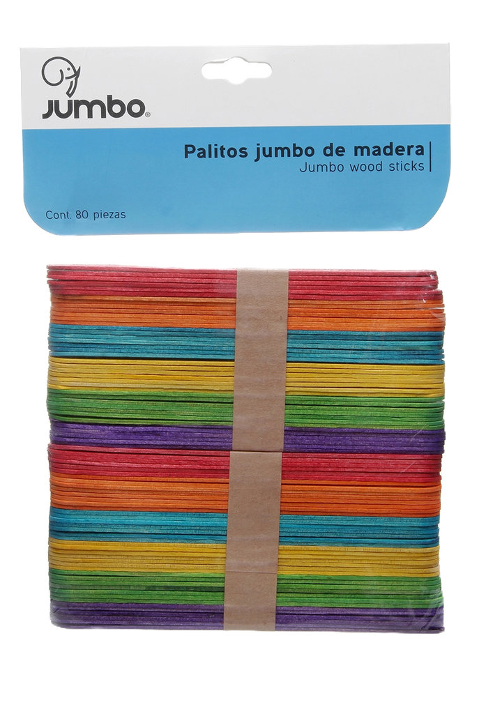 Palitos Madera Jumbo Colores 1.6 x 15 cms C/ 80 pzs Jumbo
