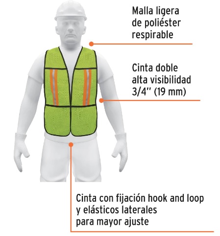Chaleco C/ Cinta Doble 3/4" Alta Visibilidad Verde 21026 Truper