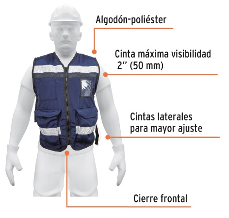 Chaleco Brigadista C/ Cinta Reflejante 2" Alta Visibilidad Azul Marino 14667 Truper