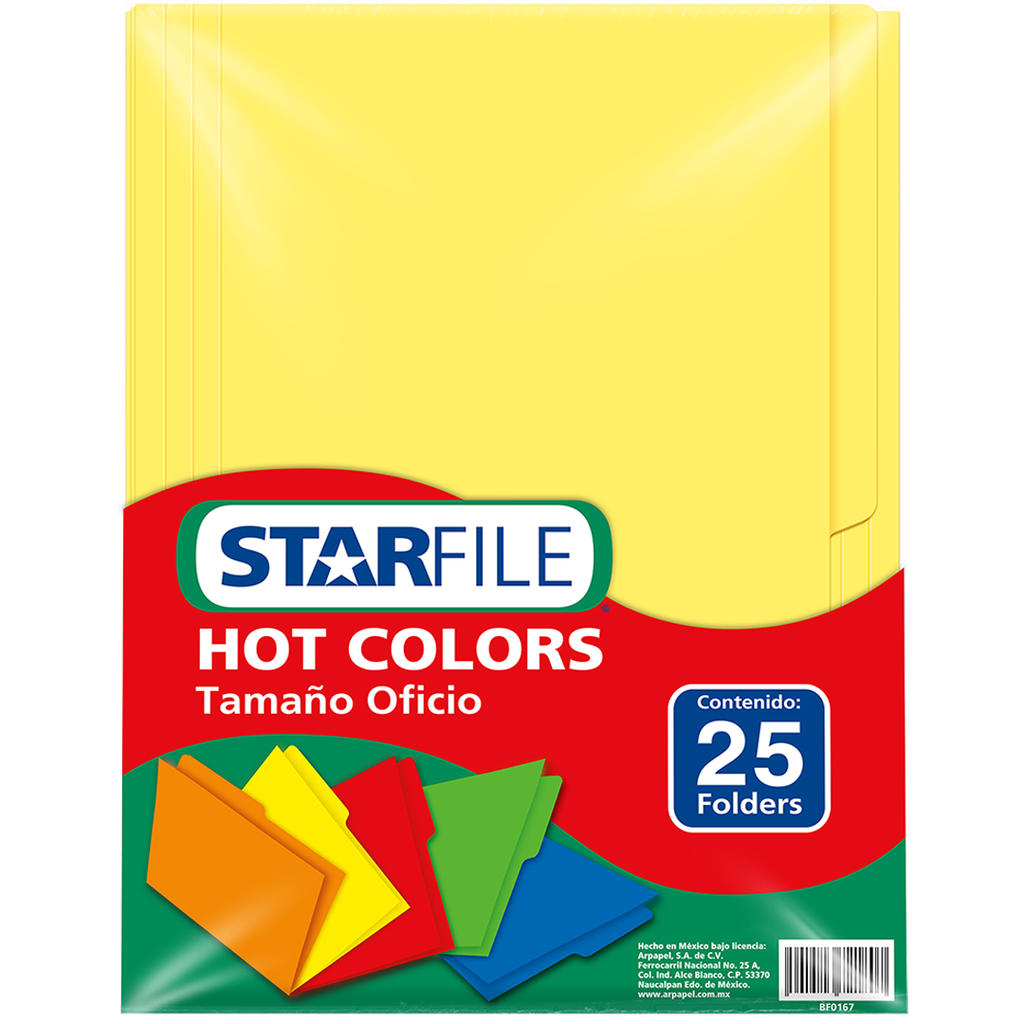 Folder Hot Color T/ Oficio Amarillo C/ 25 pzs Arpapel
