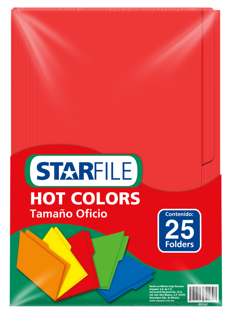 Folder Hot Color T/ Oficio Rojo C/ 25 pzs Arpapel