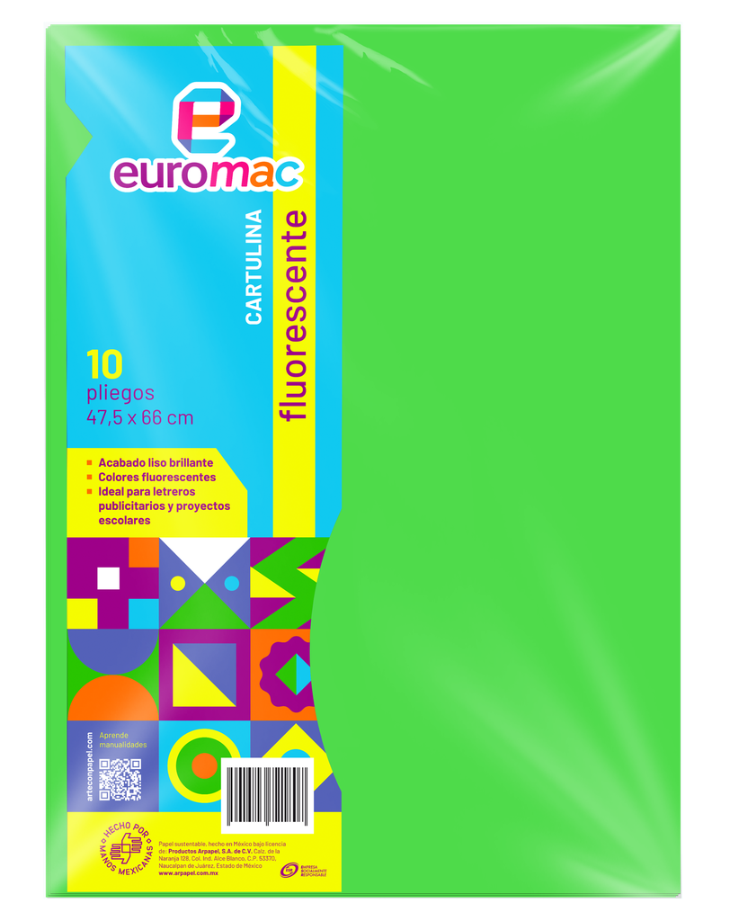 Cartulina Fluorescente Verde C/ 10 pzs Arpapel