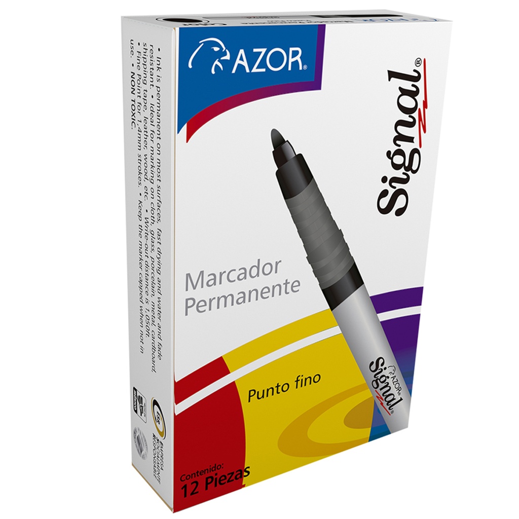 Marcador Signal P/ Fino Negro C/ 12 pzs Azor