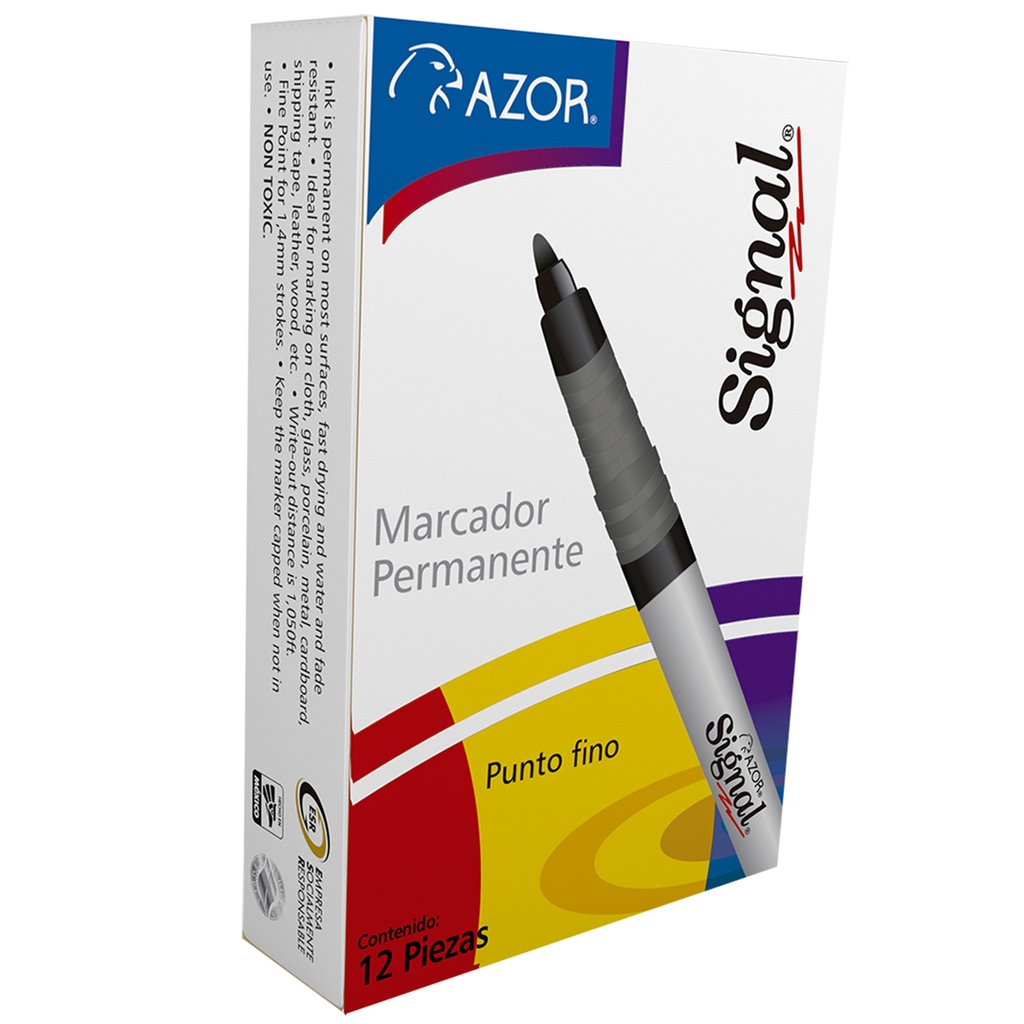 Marcador Signal P/ Fino Azul C/ 12 pzs Azor