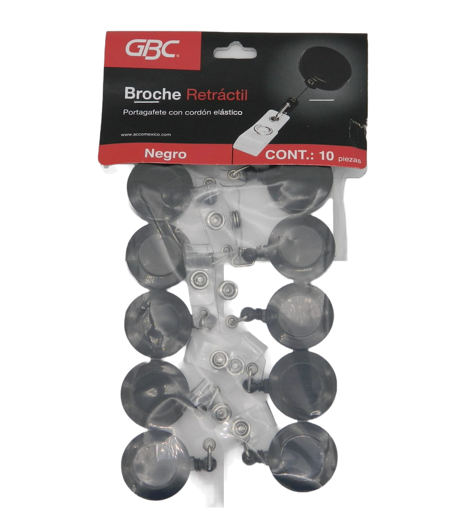 Broche Retractil Negro C/ 10 pzs Gbc