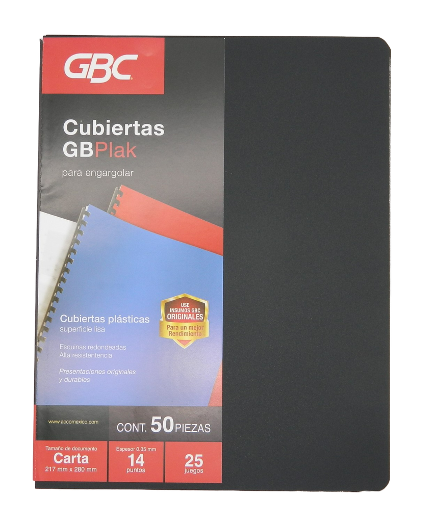 Cubierta T/ Carta Gbplak Liso Negro C/ 50 pzs Gbc