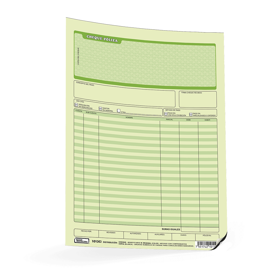 Poliza Cheque T/ Carta C/ Carbon C/ 20 juegos Printaform