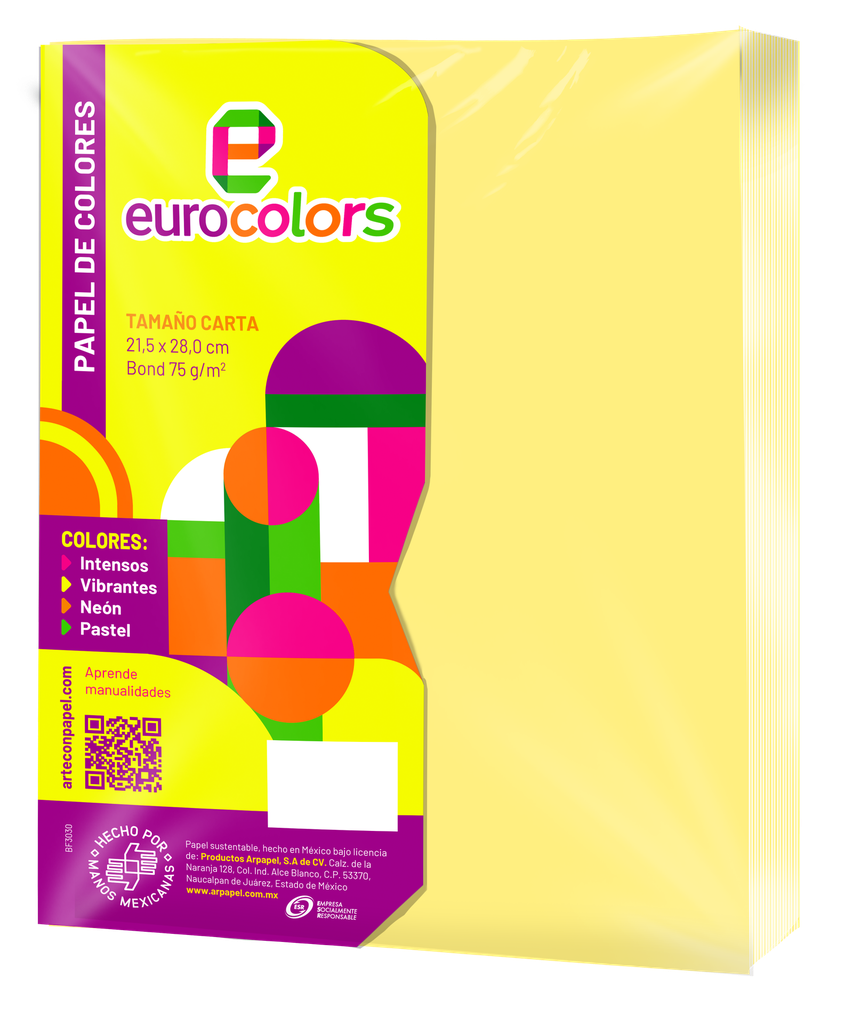 Papel Eurocolor T/ Carta Amarillo Pastel C/ 100 pzs Arpapel