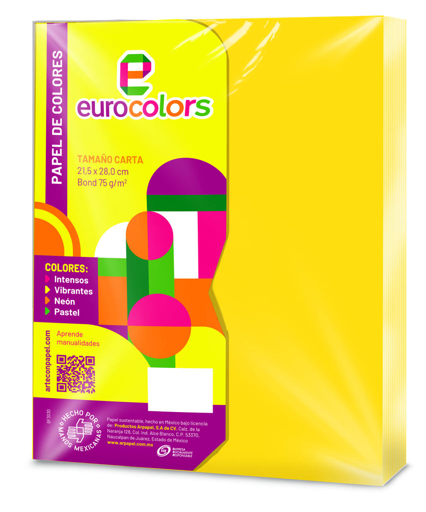 Papel Eurocolor T/ Carta Amarillo Vibrante C/ 100 pzs Arpapel