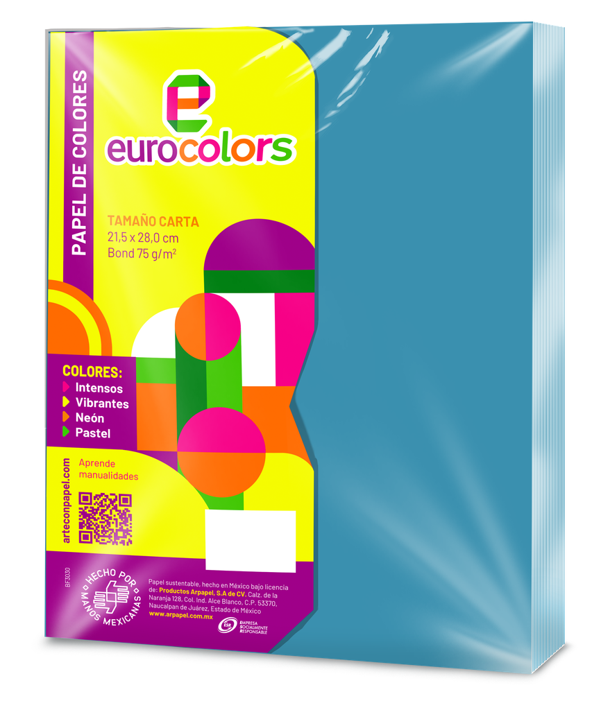 Papel Eurocolor T/ Carta Azul Vibrante C/ 100 pzs Arpapel