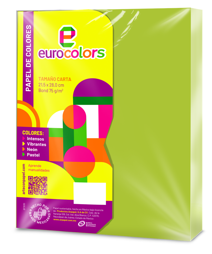 Papel Eurocolor T/ Carta Verde Vibrante C/ 100 pzs Arpapel