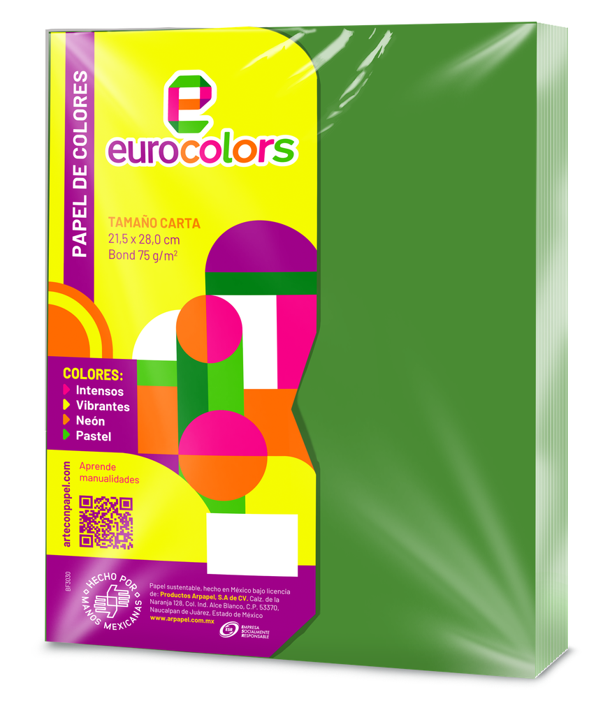 Papel Eurocolor T/ Carta Verde Intenso C/ 100 pzs Arpapel