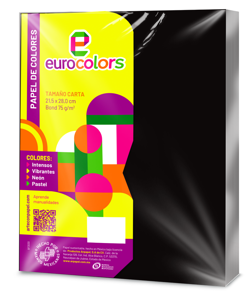 Papel Eurocolor T/ Carta Negro C/ 100 pzs Arpapel
