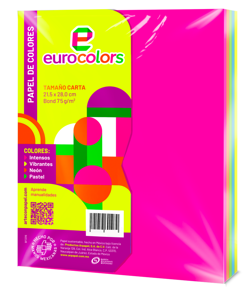Papel Eurocolor T/ Carta Surtido Vibrante C/ 100 pzs Arpapel