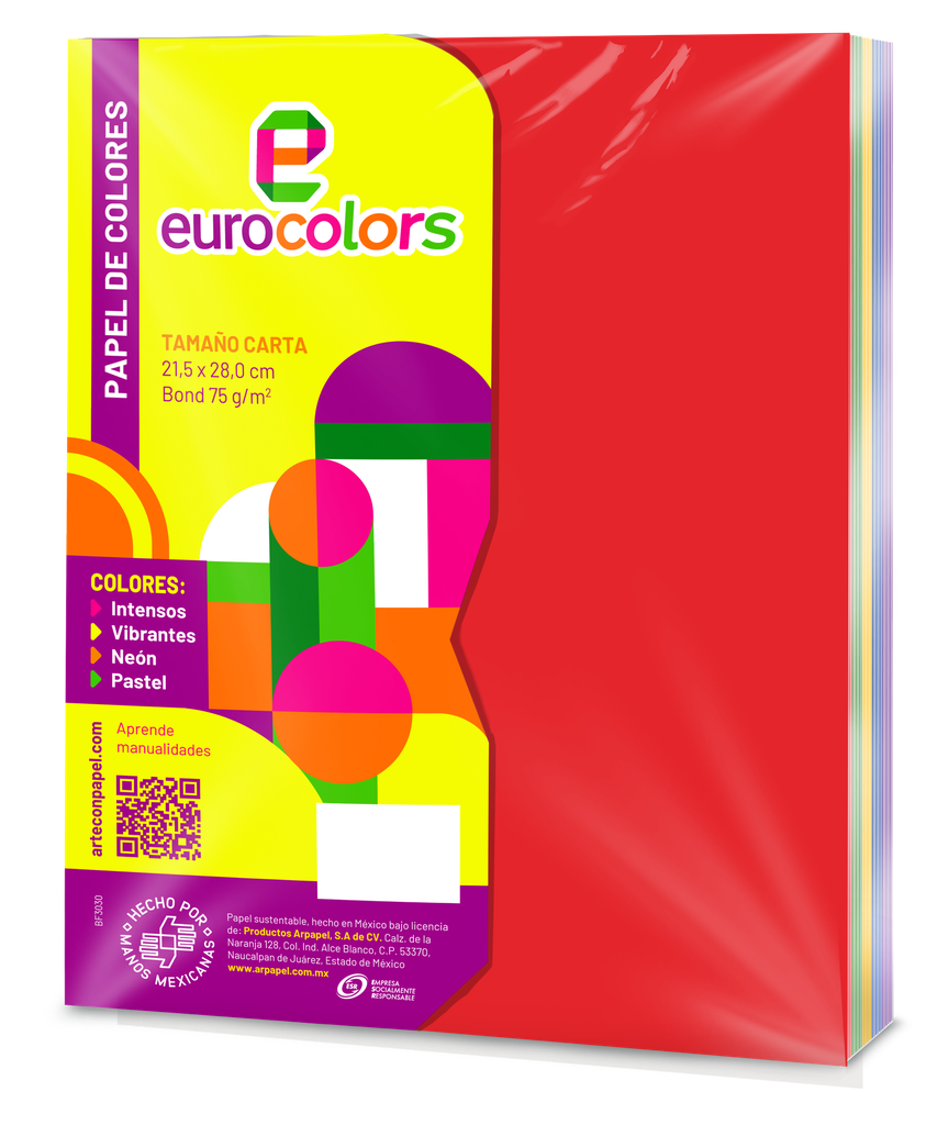 Papel Eurocolor T/ Carta Surtido Intensos C/ 100 pzs Arpapel
