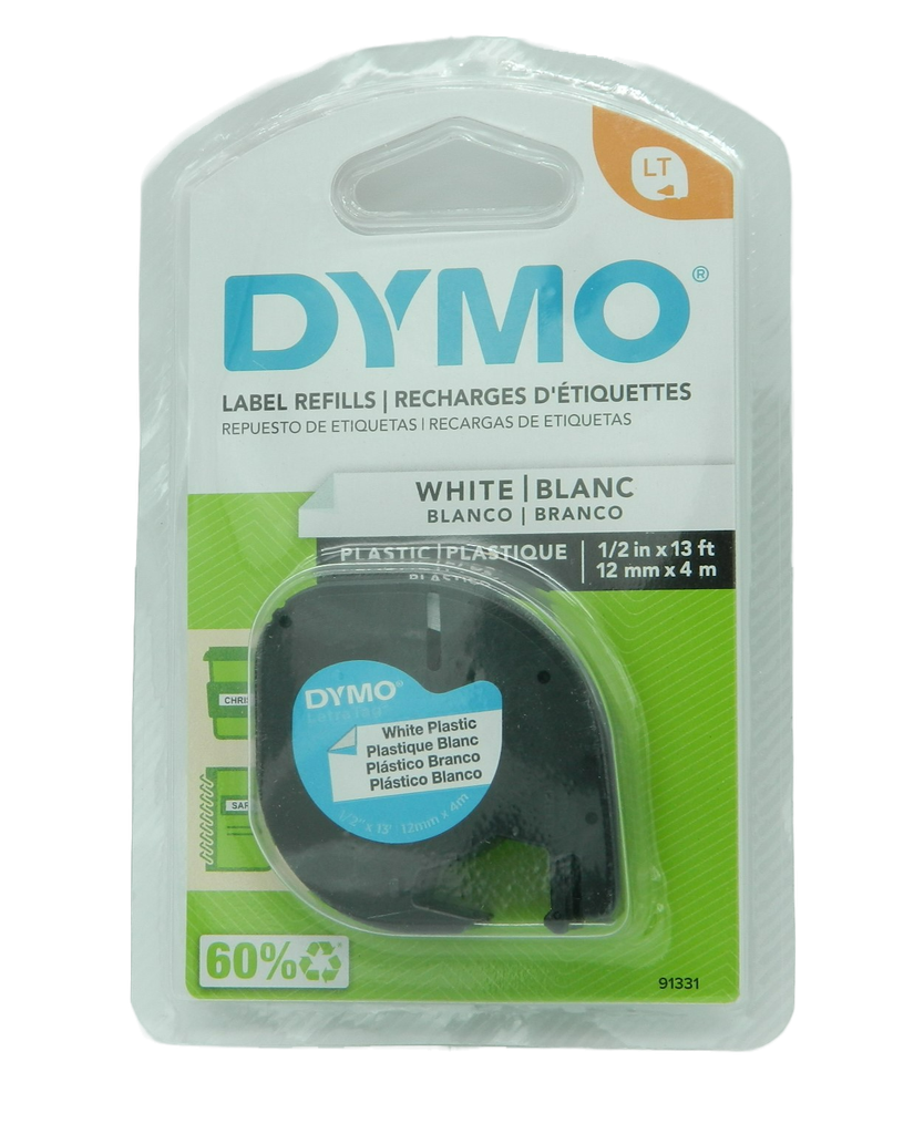 Cinta Dymo Letratag Plastico Blanco/Negro 12 mm Newell