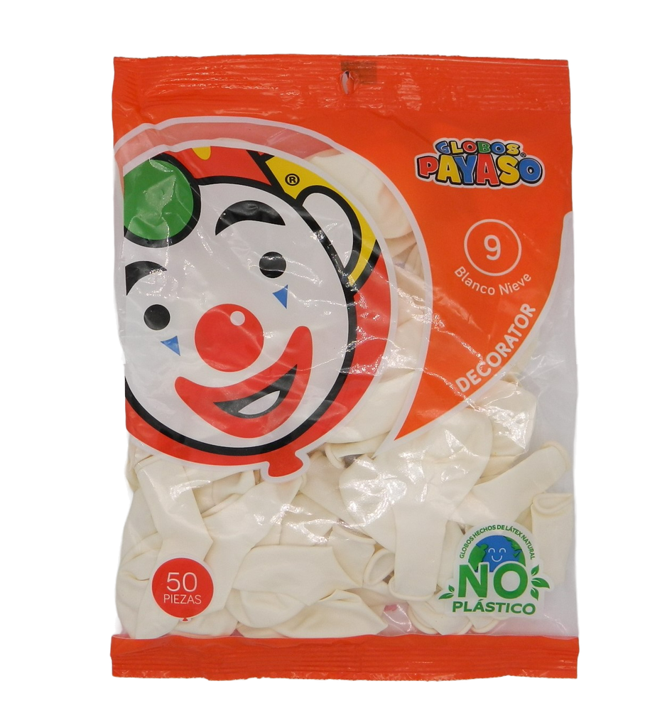 Globos Blancos #9 C/ 50 pzs Payaso