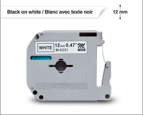 Cinta Etiquetas Plasticas 12 x 8 mts Negro/Blanco MK231 Brother