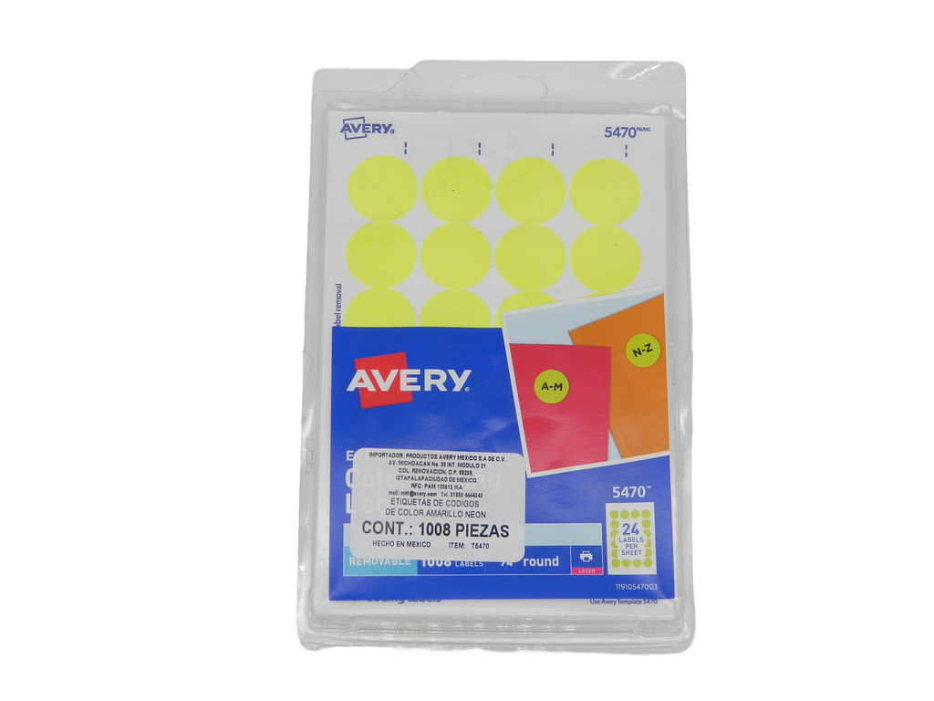 Etiqueta Redonda 3/4 Amarillo Neon C/ 1,008 etiquetas Avery