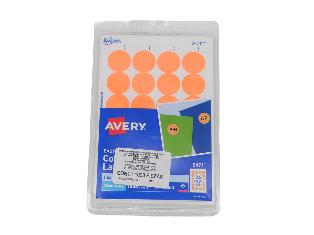 Etiqueta Redonda 3/4 Naranja Neon C/ 1,008 etiquetas Avery