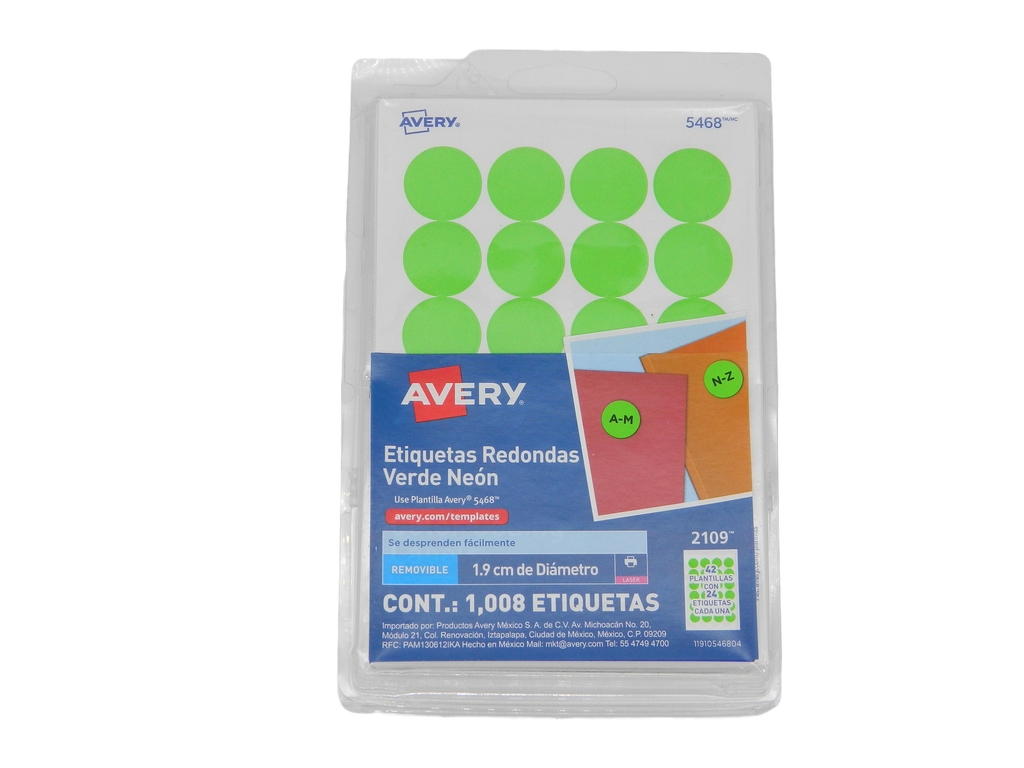 Etiqueta Redonda 3/4 Verde Neon C/1,008 etiquetas Avery
