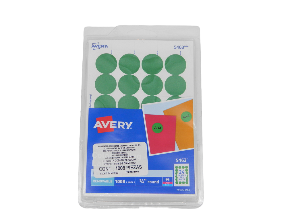 Etiqueta Redonda 3/4 Verde C/ 1,008 etiquetas Avery