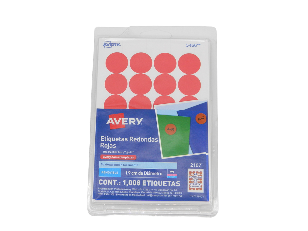 Etiqueta Redonda 3/4 Roja C/ 1,008 etiquetas Avery