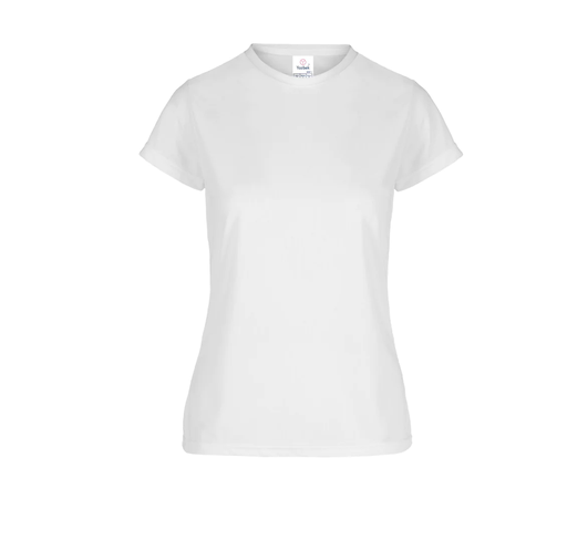 [002372] Playera Dama Cuello Redondo Manga Corta 100% Poliester Blanco Chica Yazbek