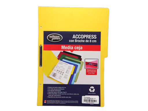 [002601] Folder Accopress C/ Broche T/ Oficio Amarillo C/ 10 pzs Acco
