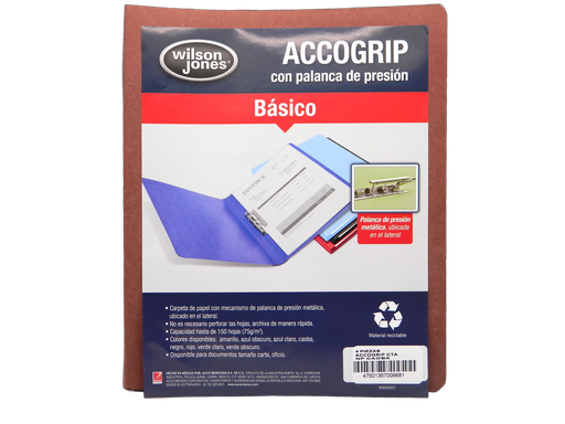 [002611] Folder Accogrip C/ Palanca T/ Carta Caoba C/ 4 pzs Acco