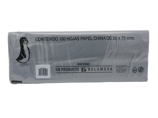 [002672] Papel China Pingüino 50x75 cms Gris C/ 100 pzs Belumosa