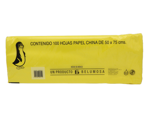 [002676] Papel China Pingüino 50x75 cms Amarillo Canario C/ 100 pzs Belumosa
