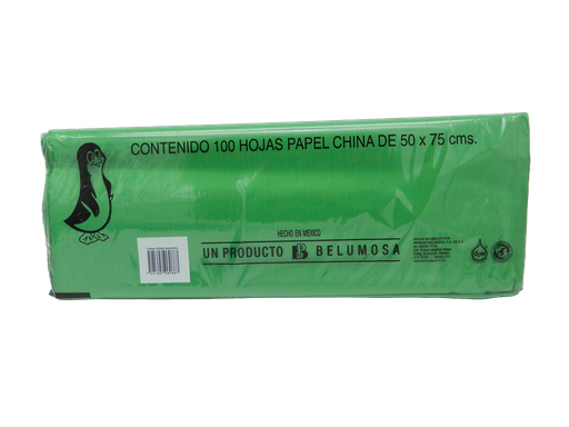 [002686] Papel China Pingüino 50x75 cms Verde Bandera C/ 100 pzs Belumosa
