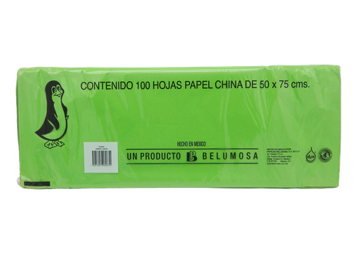 [002687] Papel China Pingüino 50x75 cms Verde Limon C/ 100 pzs Belumosa