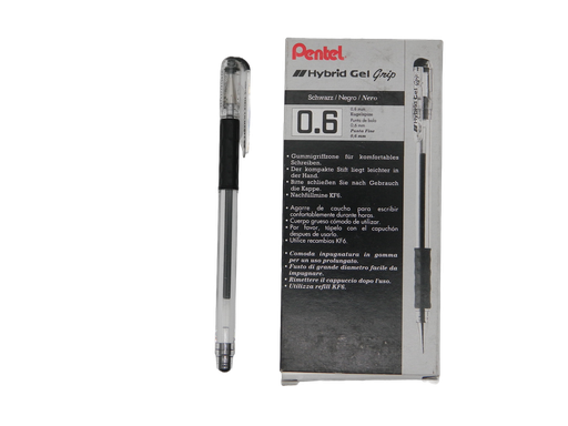 [002776] Pluma Hybrid Gel Grip 0.6 mm P/ Fino Negro C/ 12 pzs Pentel