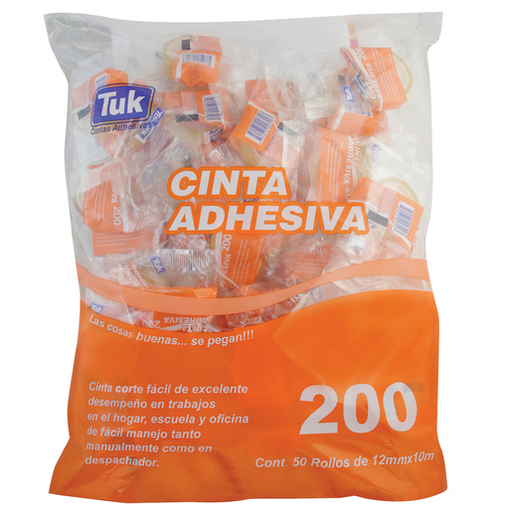 [002953] Cinta Adhesiva Transparente T-200 12 x 10 C/ 50 pzs Tuk