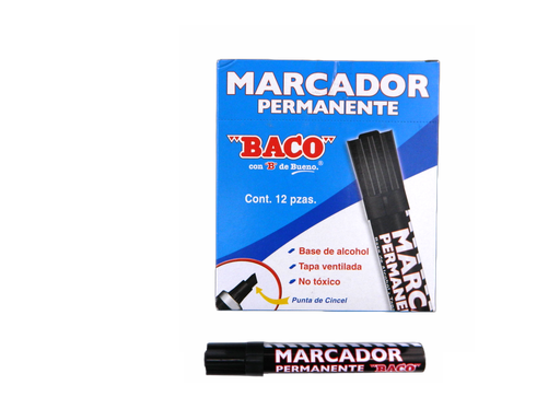 [003006] Marcador Permanente Metalico Negro C/ 12 pzs Baco