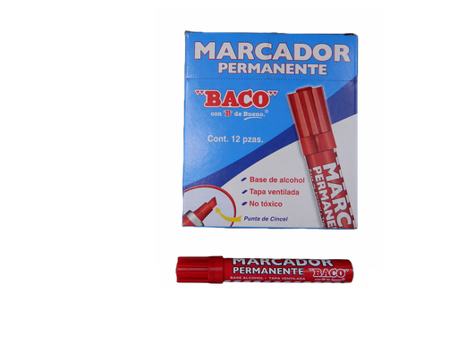 [003008] Marcador Permanente Metalico Rojo C/ 12 pzs Baco