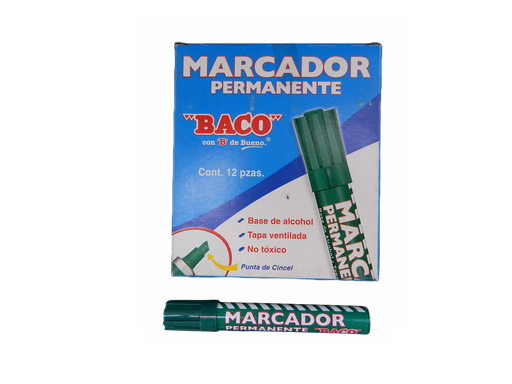 [003009] Marcador Permanente Metalico Verde C/ 12 pzs Baco