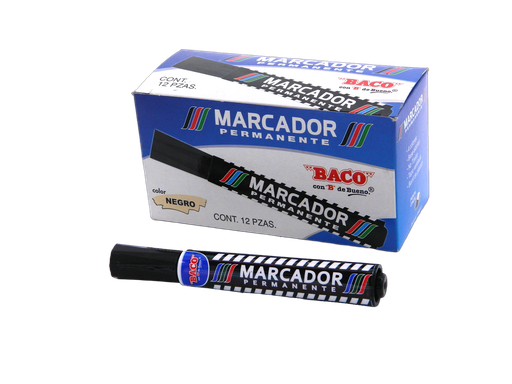 [003010] Marcador Permanente Plastico Negro C/ 12 pzs Baco